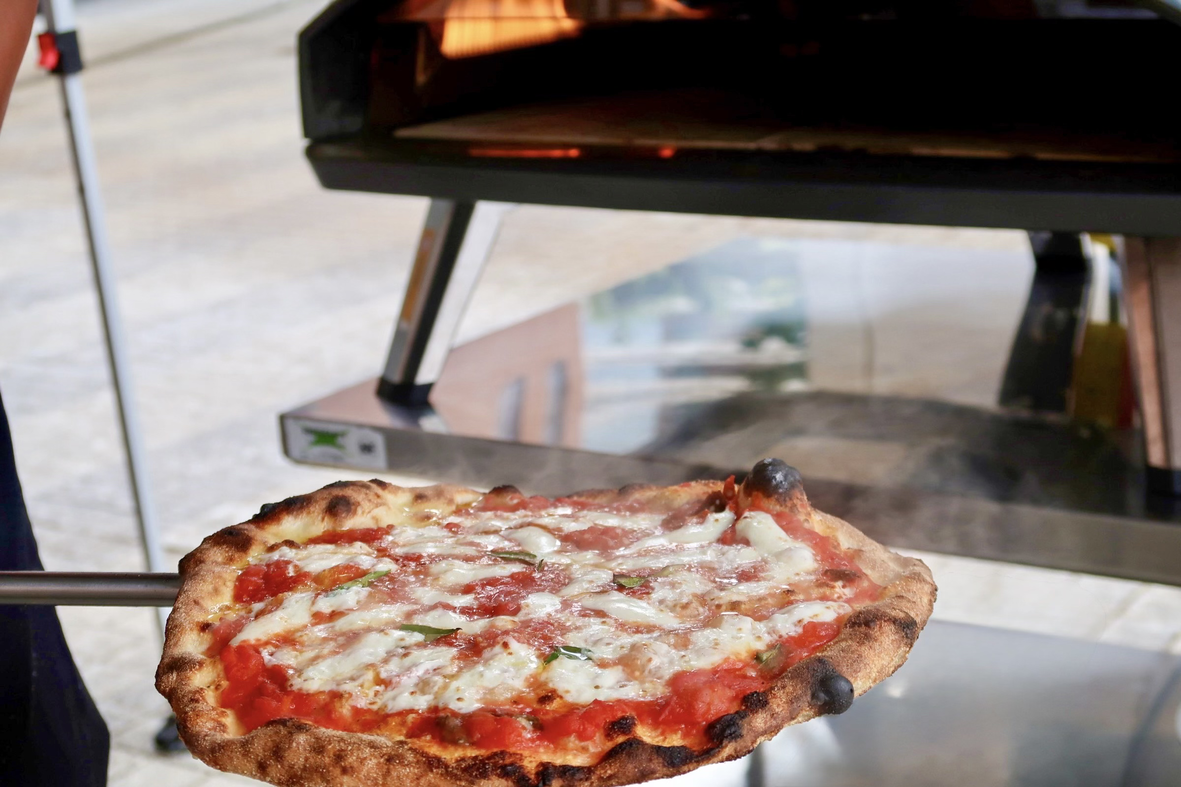 Fresh Neapolitan pizza out of the oven